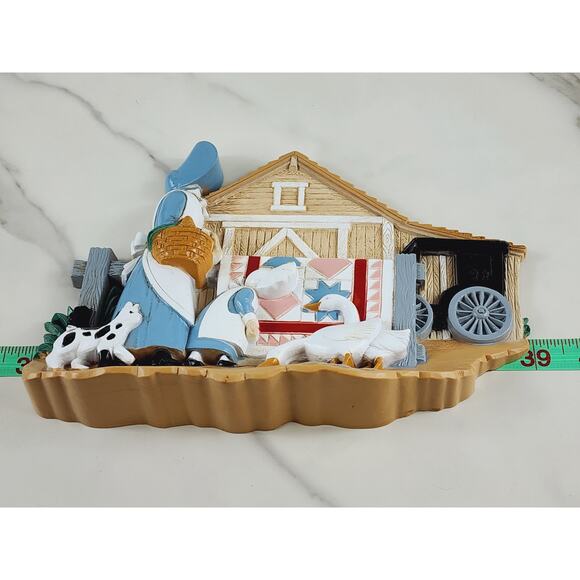 Burwood Amish Wall Deco Plaque 9" Buggy Farm Lady Geese 1995 Country Farm x2 - Picture 14 of 16